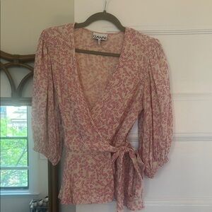 Ganni Pink Wrap Top